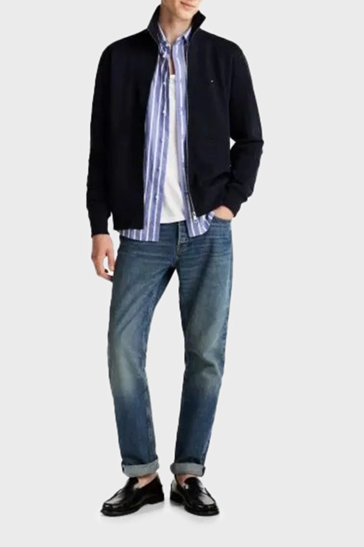 Tommy Hilfiger Logolu % 100 Pamuk Regular Fit Dik Yaka Erkek Sweat MW0MW38084 DW5 LACİVERT - 2