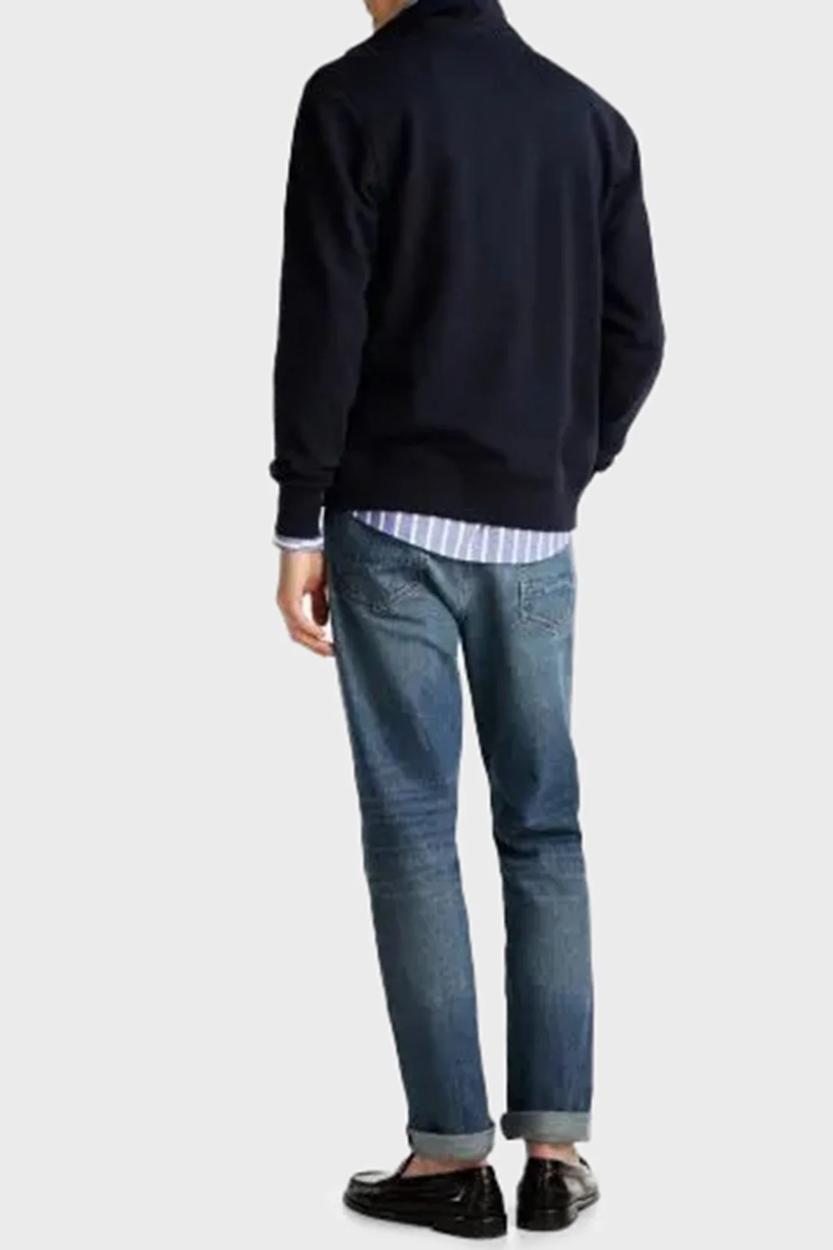 Tommy Hilfiger Logolu % 100 Pamuk Regular Fit Dik Yaka Erkek Sweat MW0MW38084 DW5 LACİVERT - 3