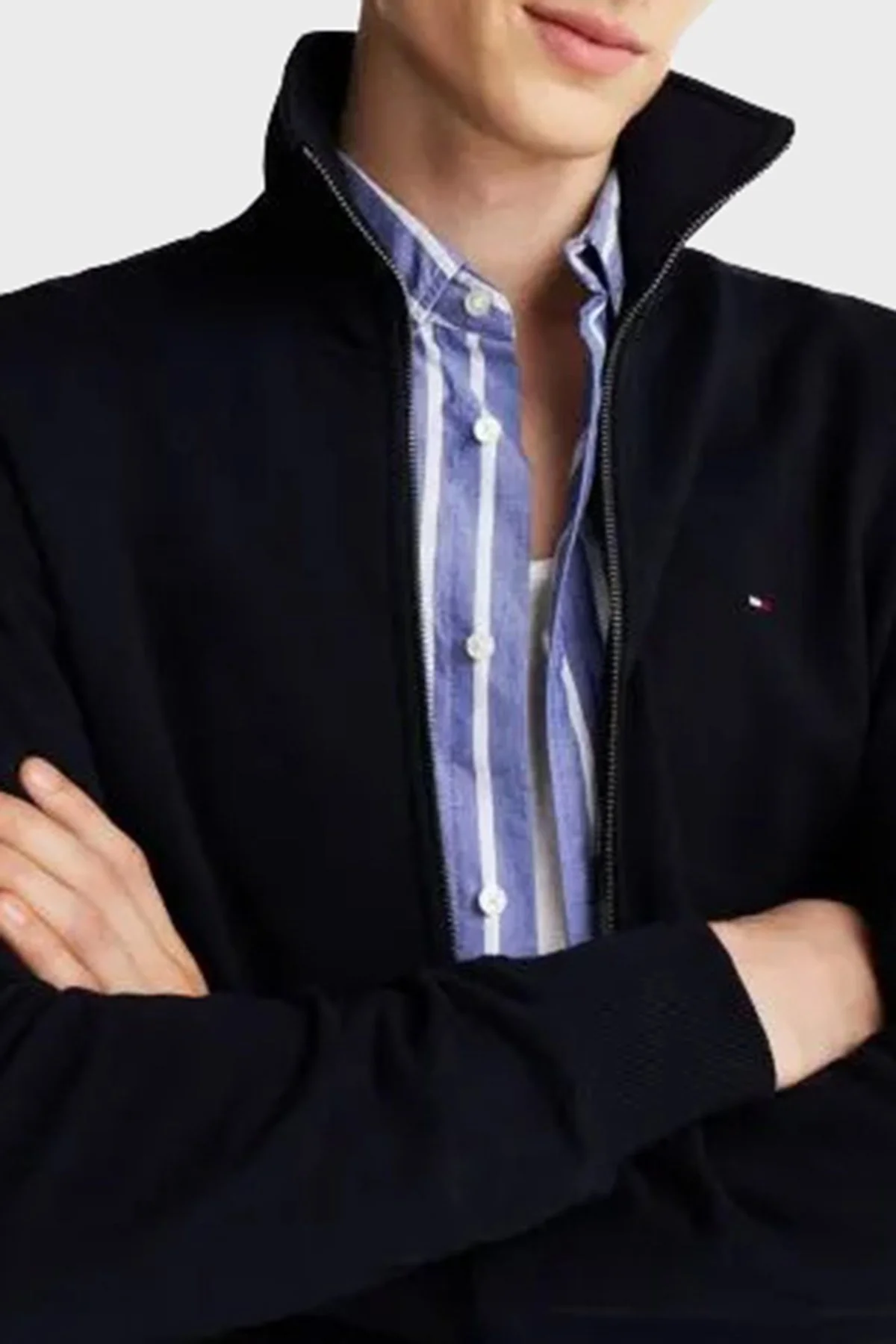 Tommy Hilfiger Logolu % 100 Pamuk Regular Fit Dik Yaka Erkek Sweat MW0MW38084 DW5 LACİVERT - 4