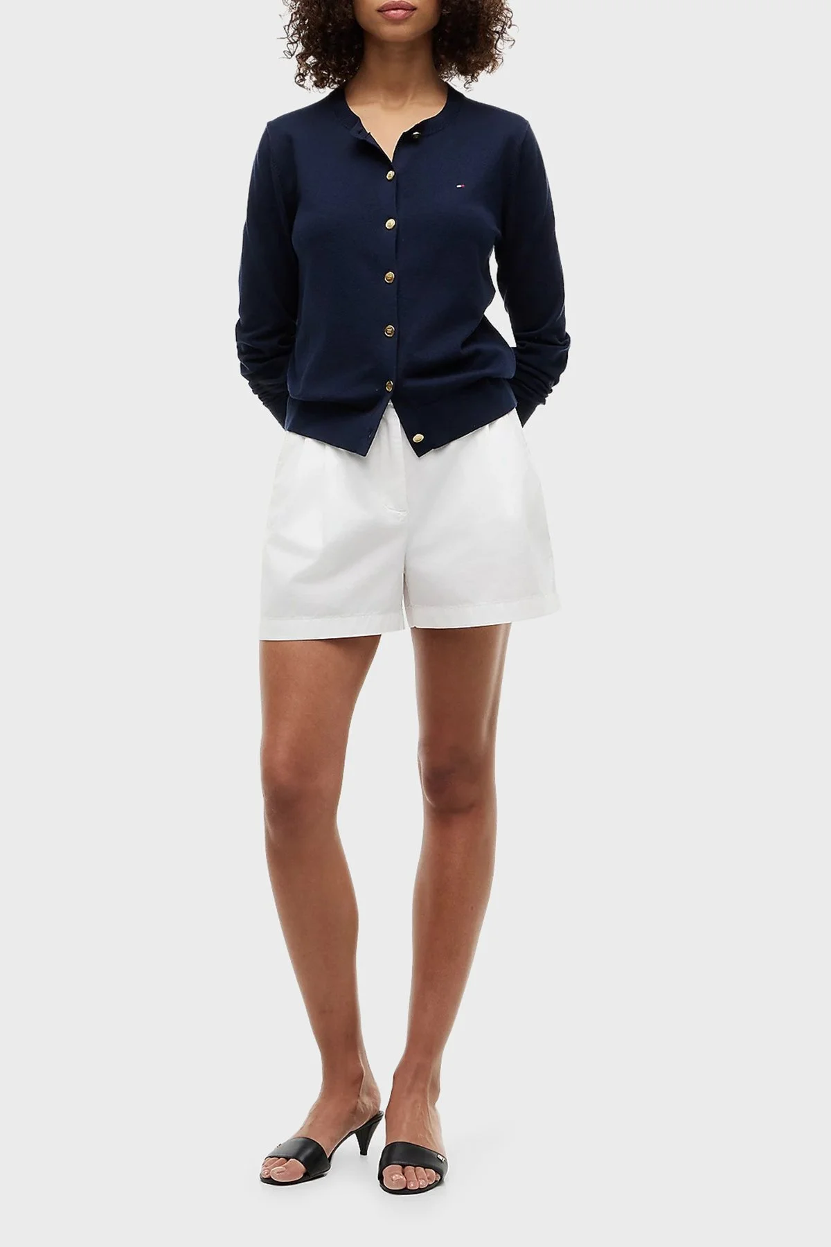 Tommy Hilfiger Logolu %100 Pamuk Regular Fit Düğmeli Kadın Kazak WW0WW42370 C1G Lacivert - 2