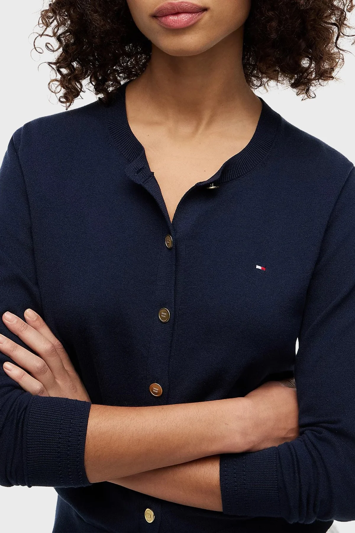 Tommy Hilfiger Logolu %100 Pamuk Regular Fit Düğmeli Kadın Kazak WW0WW42370 C1G Lacivert - 4