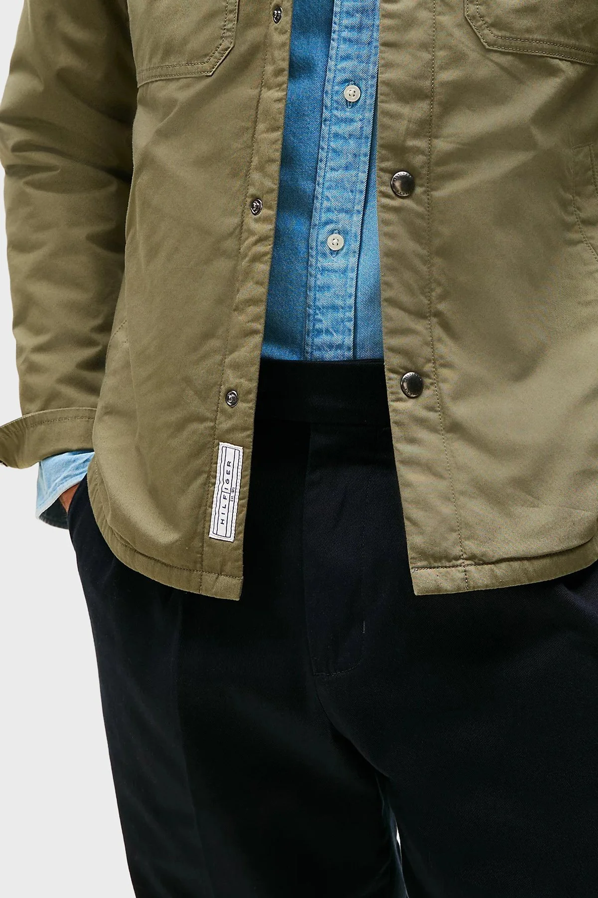 Tommy Hilfiger Logolu % 100 Pamuk Regular Fit Erkek Gömlek Ceket MW0MW40611 PLI YEŞİL - 4