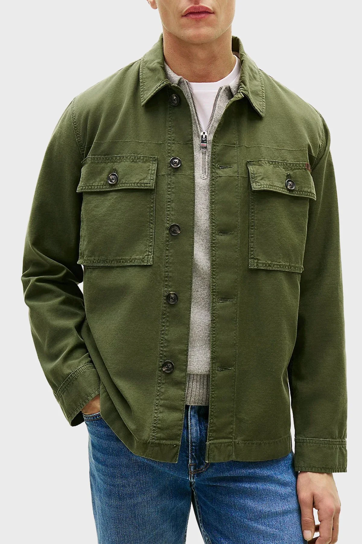 Tommy Hilfiger Logolu % 100 Pamuk Regular Fit Erkek Gömlek Ceket MW0MW41873 M1Q YEŞİL - 1