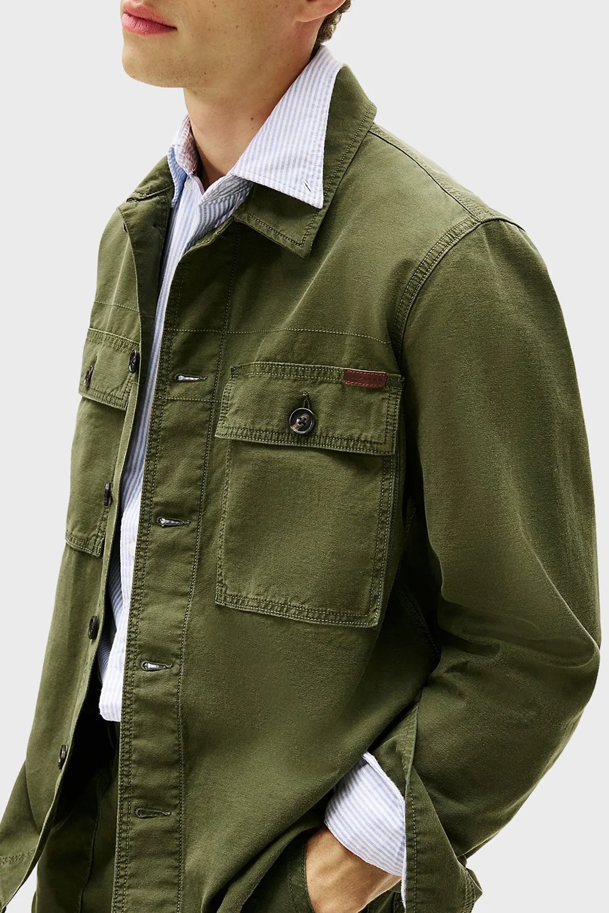 Tommy Hilfiger Logolu % 100 Pamuk Regular Fit Erkek Gömlek Ceket MW0MW41873 M1Q YEŞİL - 4