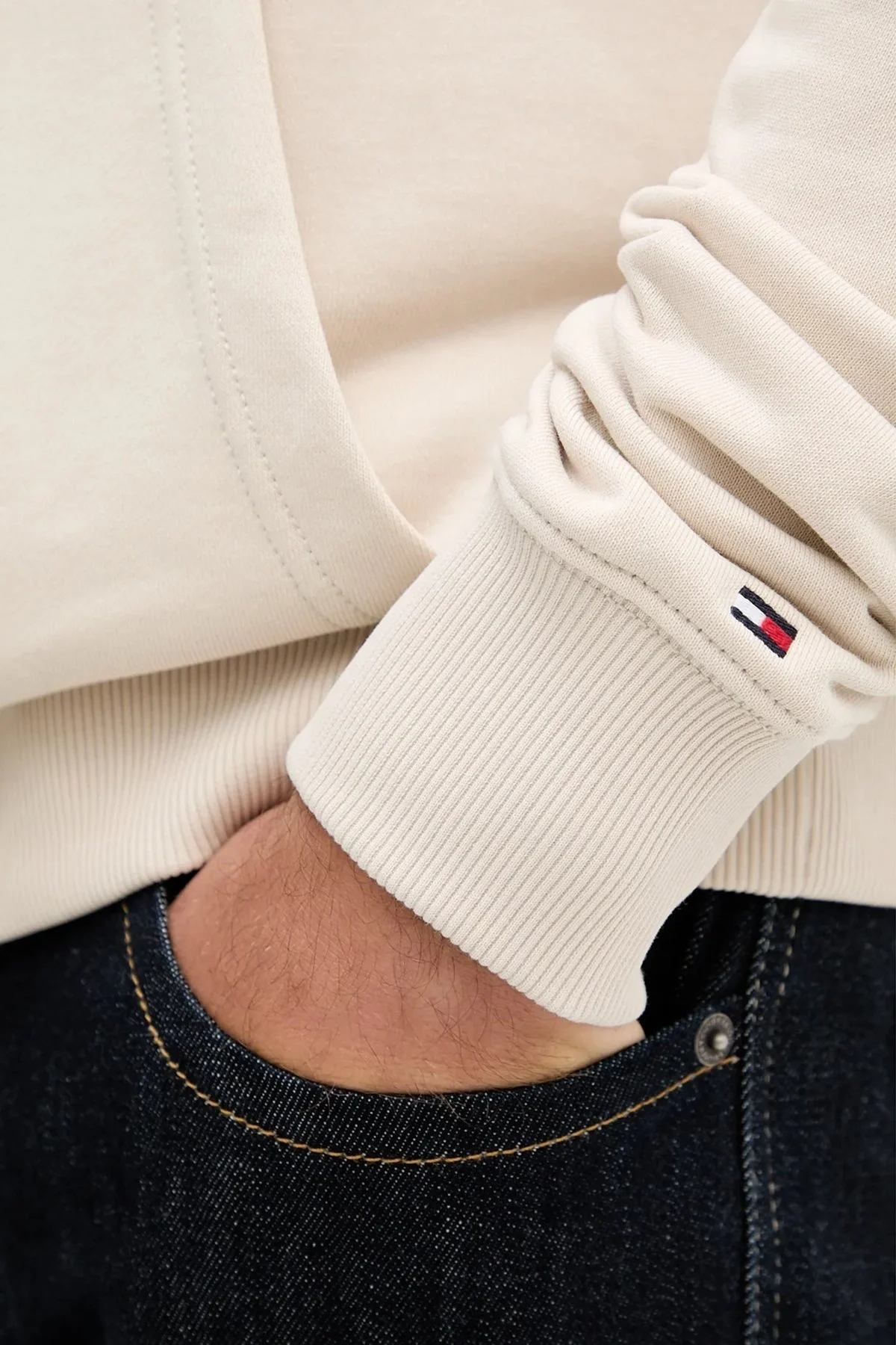 Tommy Hilfiger Logolu % 100 Pamuk Relaxed Fit Kapüşonlu Kanguru Cepli Erkek Sweat MW0MW40534 ACG BEJ - 4