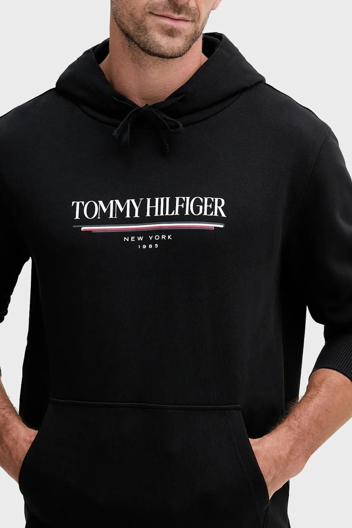 Tommy Hilfiger Logolu % 100 Pamuk Relaxed Fit Kapüşonlu Kanguru Cepli Erkek Sweat MW0MW40534 BDS SİYAH - 3
