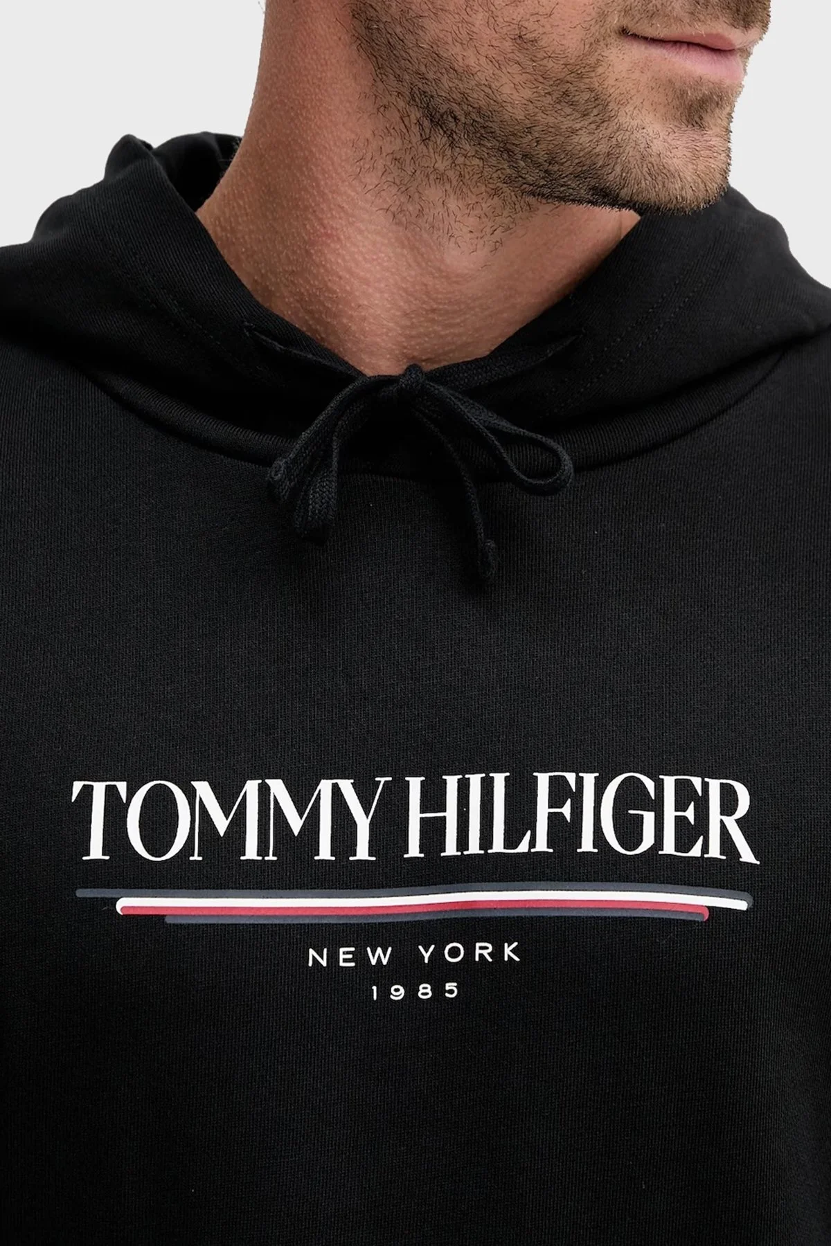 Tommy Hilfiger Logolu % 100 Pamuk Relaxed Fit Kapüşonlu Kanguru Cepli Erkek Sweat MW0MW40534 BDS SİYAH - 4