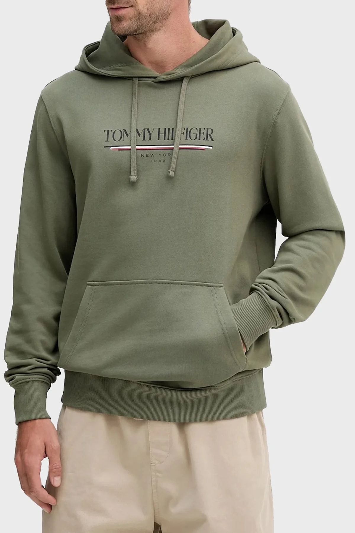 Tommy Hilfiger Logolu % 100 Pamuk Relaxed Fit Kapüşonlu Kanguru Cepli Erkek Sweat MW0MW40534 PLI YEŞİL - 1