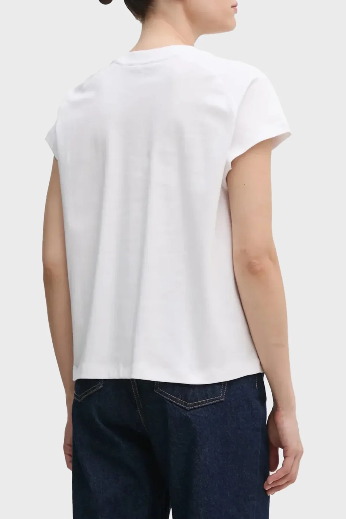 Tommy Hilfiger Logolu % 100 Pamuk Relaxed Fit Yuvarlak Yaka Bayan T Shirt WW0WW46113 YCF BEYAZ - 6