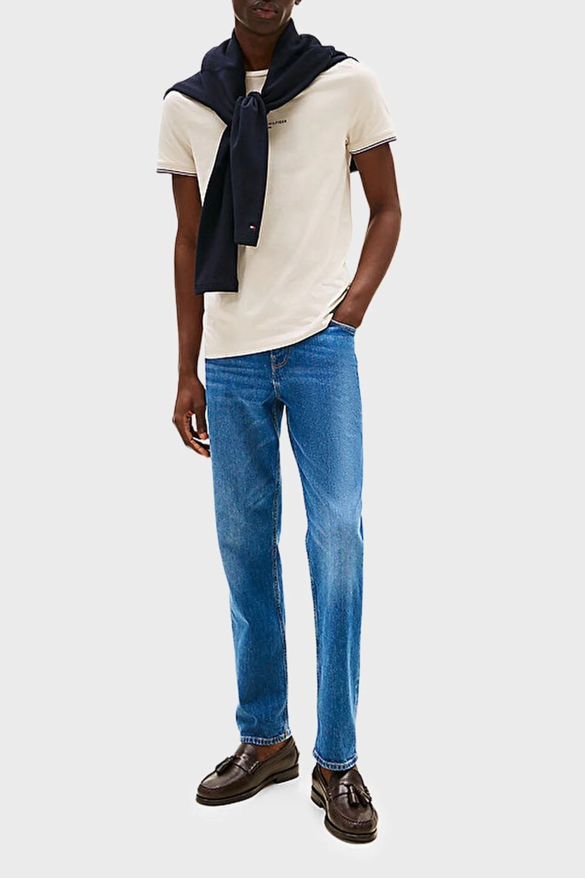 Tommy Hilfiger Logolu % 100 Pamuk Slim Fit Bisiklet Yaka Erkek T Shirt MW0MW32584 ACG BEJ - 7