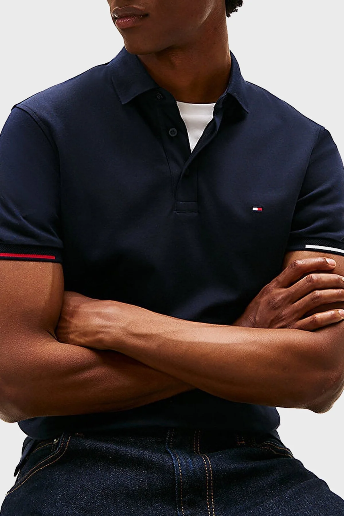 Tommy Hilfiger Logolu % 100 Pamuk Slim Fit Düğmeli Erkek Polo Yaka T Shirt MW0MW39348 DW5 LACİVERT - 4