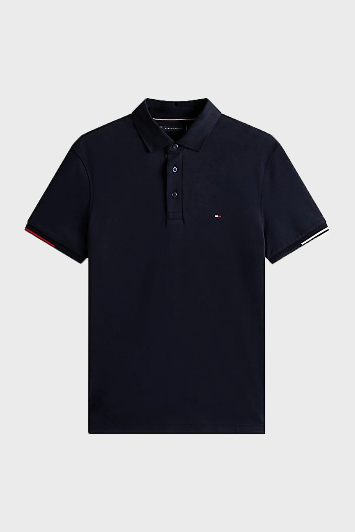 Tommy Hilfiger Logolu % 100 Pamuk Slim Fit Düğmeli Erkek Polo Yaka T Shirt MW0MW39348 DW5 LACİVERT - 5