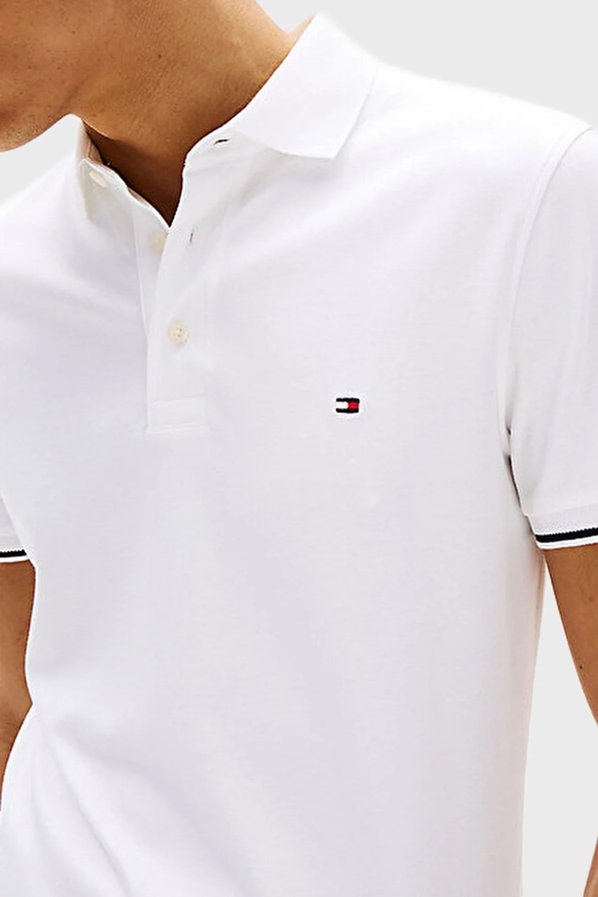 Tommy Hilfiger Logolu % 100 Pamuk Slim Fit Düğmeli Erkek Polo Yaka T Shirt MW0MW39348 YBR BEYAZ - 4