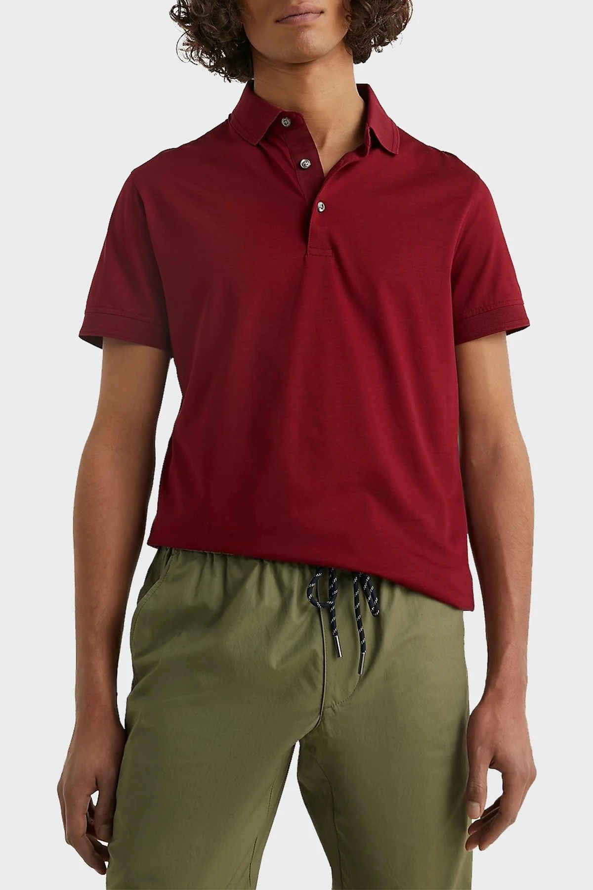 Tommy Hilfiger Logolu % 100 Pamuk Slim Fit Erkek Polo T Shirt MW0MW30758 XJS BORDO - 1