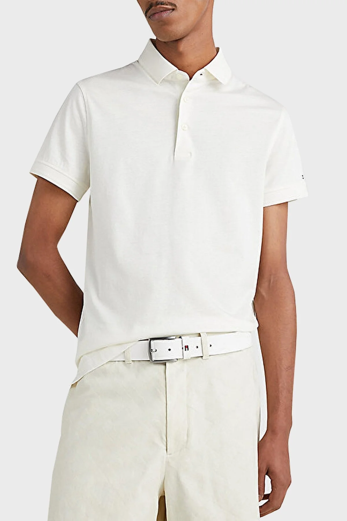Tommy Hilfiger Logolu % 100 Pamuk Slim Fit Erkek Polo T Shirt MW0MW30758 YBI BEYAZ - 1