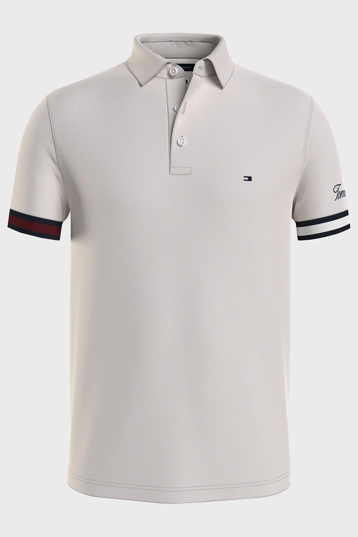 Tommy Hilfiger Logolu % 100 Pamuk Slim Fit Erkek Polo T Shirt MW0MW30764 AC0 KREM - 1