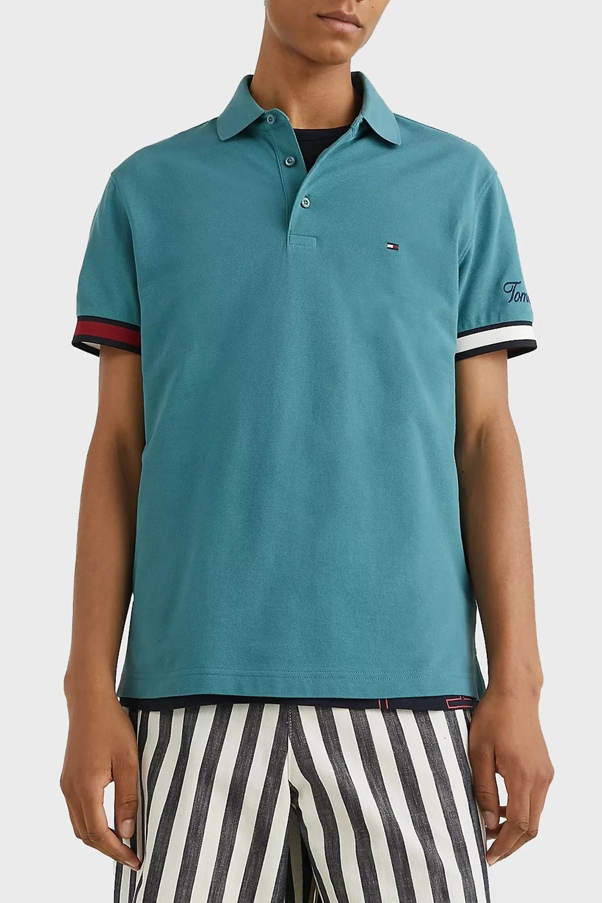 Tommy Hilfiger Logolu % 100 Pamuk Slim Fit Erkek Polo T Shirt MW0MW30764 MB6 HAKİ - 1