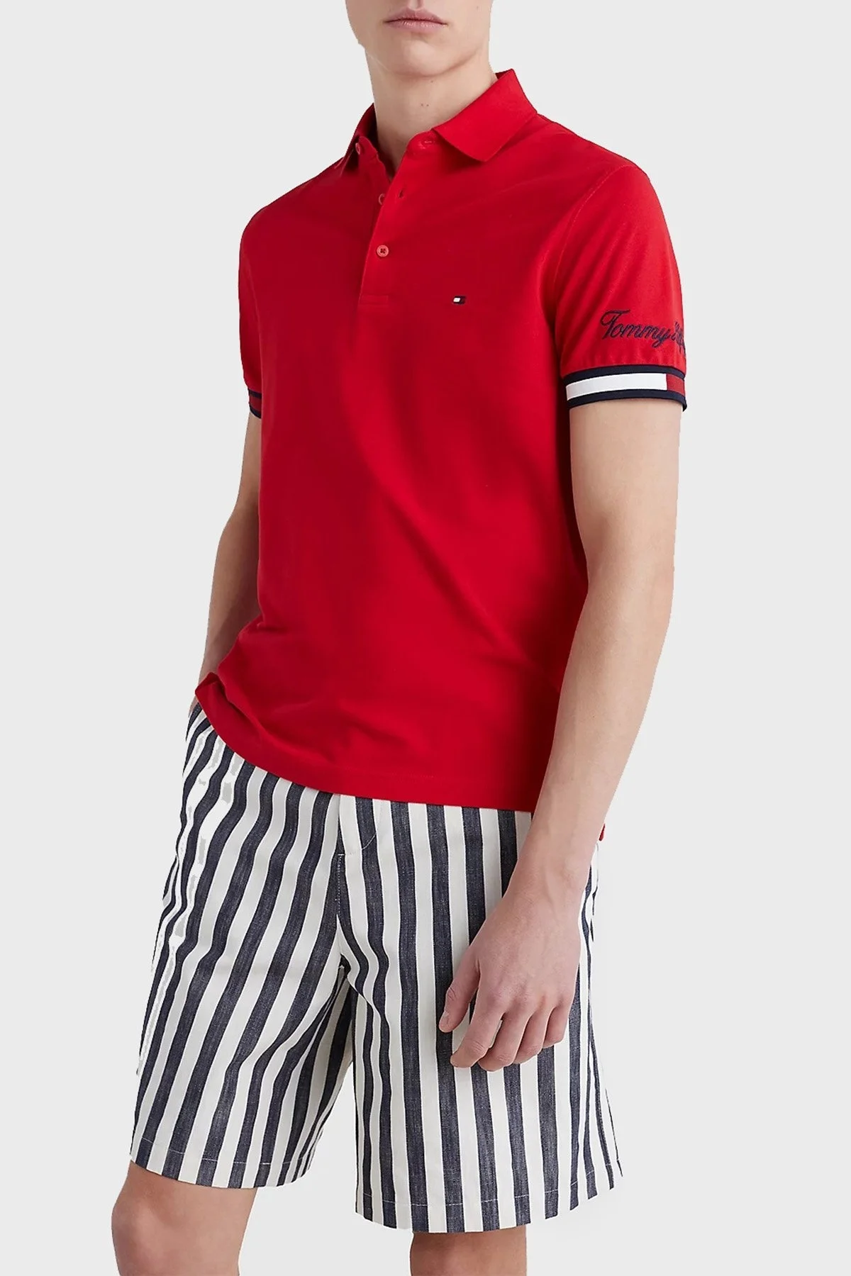 Tommy Hilfiger Logolu % 100 Pamuk Slim Fit Erkek Polo T Shirt MW0MW30764 XLG KIRMIZI - 1