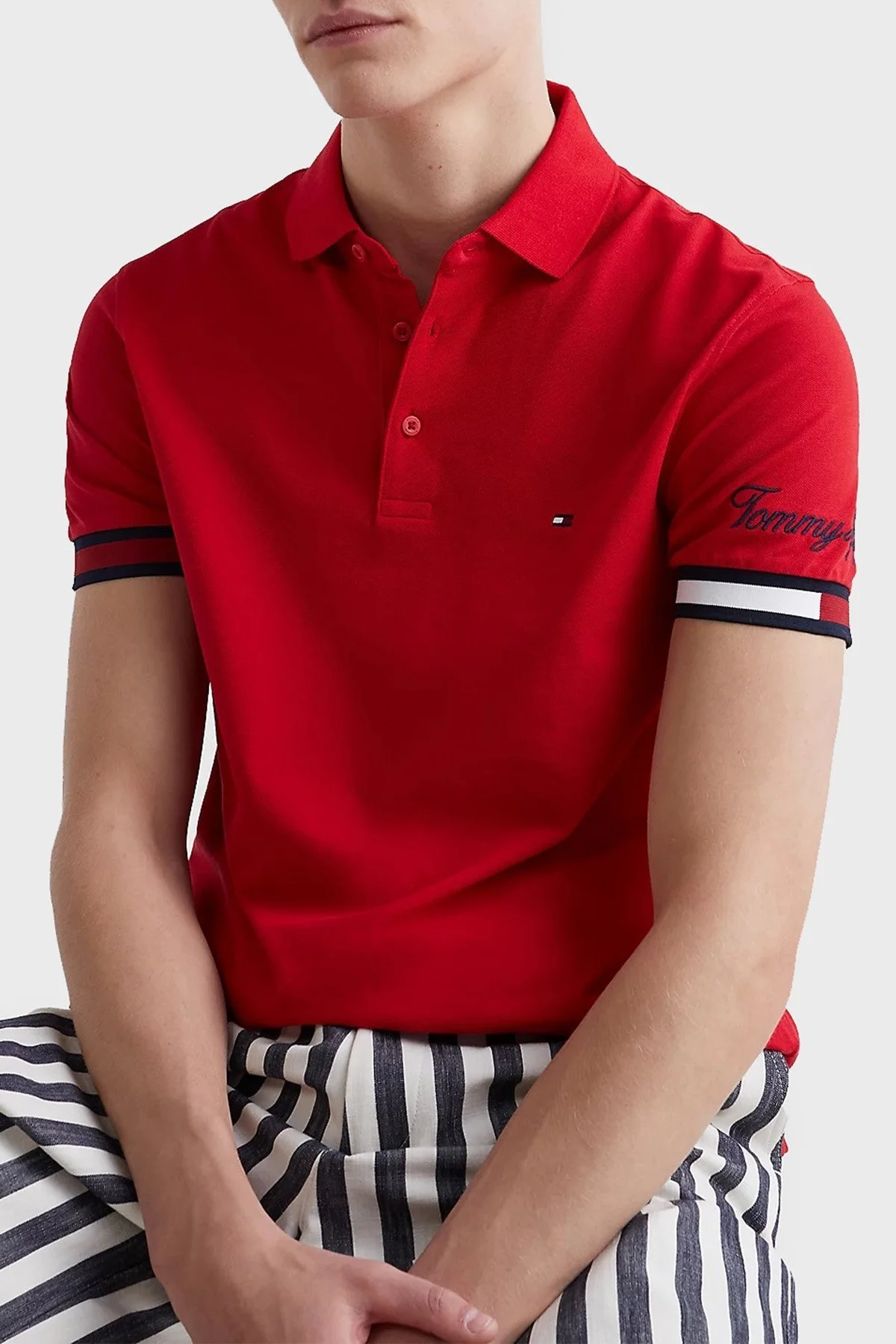 Tommy Hilfiger Logolu % 100 Pamuk Slim Fit Erkek Polo T Shirt MW0MW30764 XLG KIRMIZI - 3