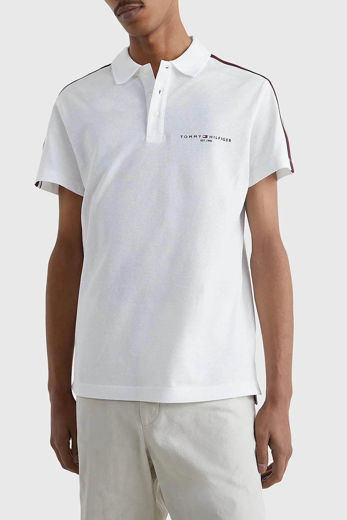 Tommy Hilfiger Logolu % 100 Pamuklu Regular Fit Erkek Polo T Shirt MW0MW30772 YBR BEYAZ - 1