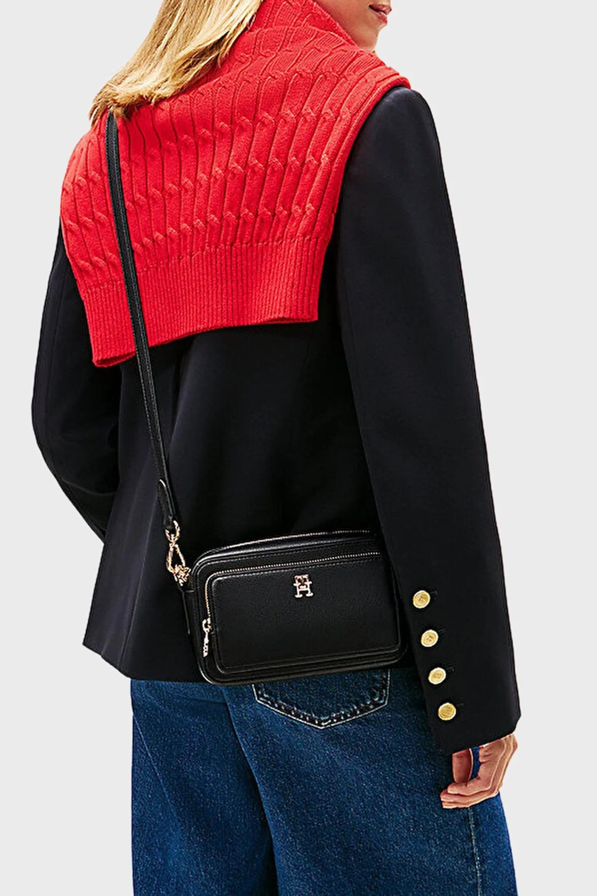 Tommy Hilfiger Logolu Ayarlanabilir Askılı Kadın Çanta AW0AW18120 BDS SİYAH - 2