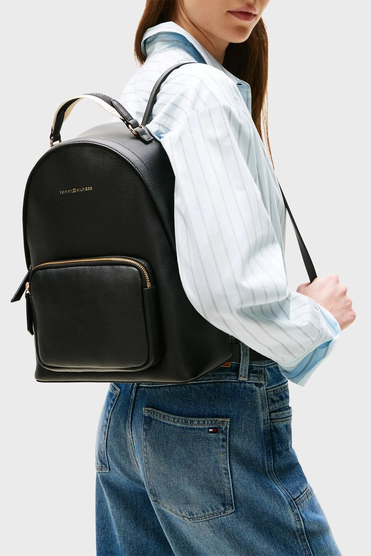 Tommy Hilfiger Logolu Ayarlanabilir Çift Askılı Bayan Sırt Çantası AW0AW17471 BDS SİYAH - 2