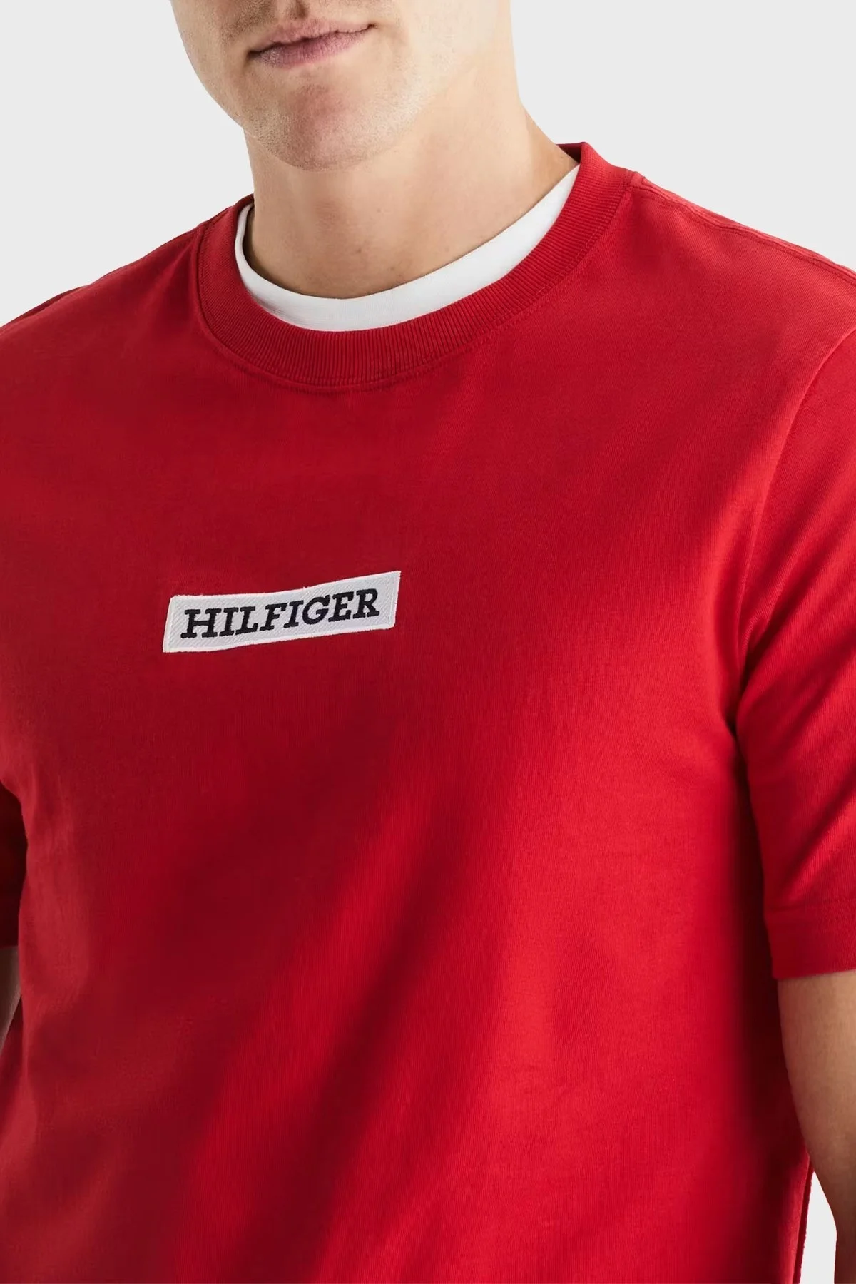 Tommy Hilfiger Logolu Bisiklet Yaka % 100 Pamuk Regular Fit Erkek T Shirt MW0MW34373 XLG KIRMIZI - 7