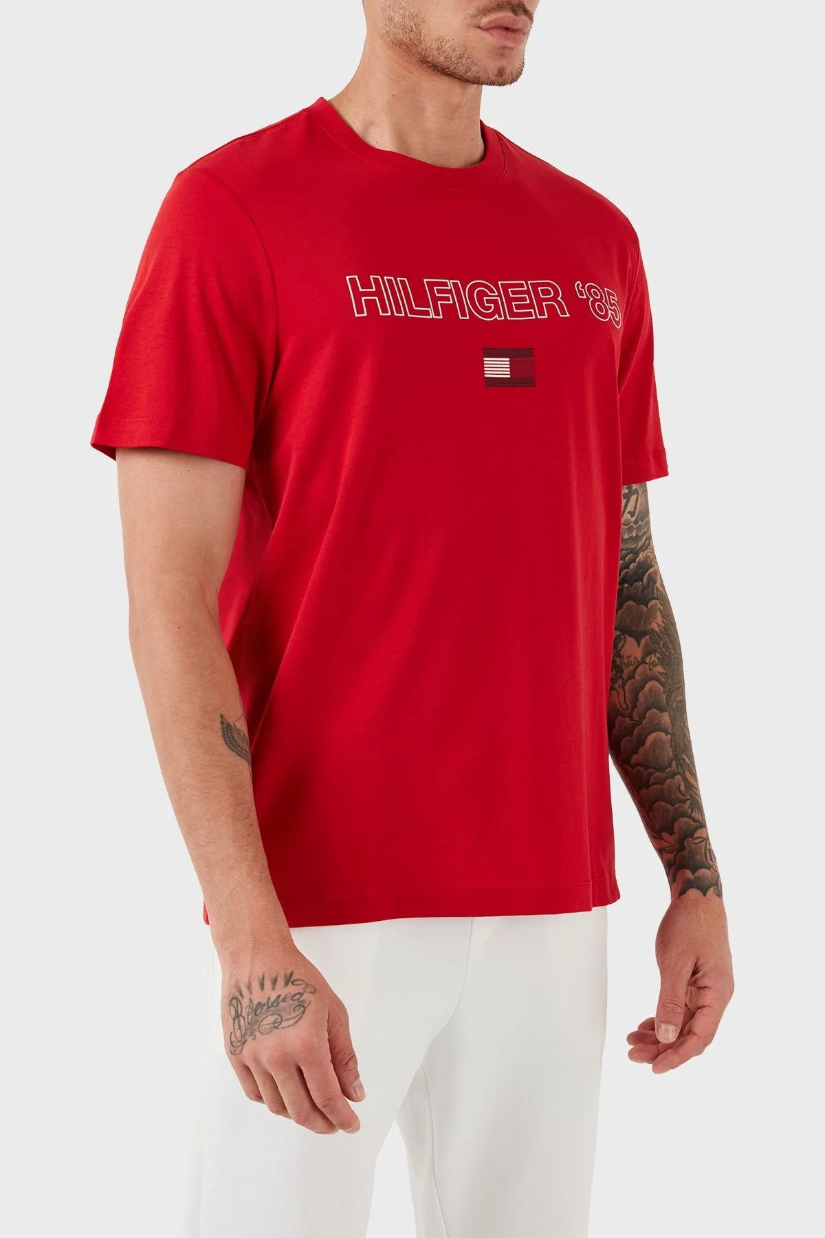 Tommy Hilfiger Logolu Bisiklet Yaka Pamuklu Regular Fit Erkek T Shirt MW0MW34427 XLG KIRMIZI - 4