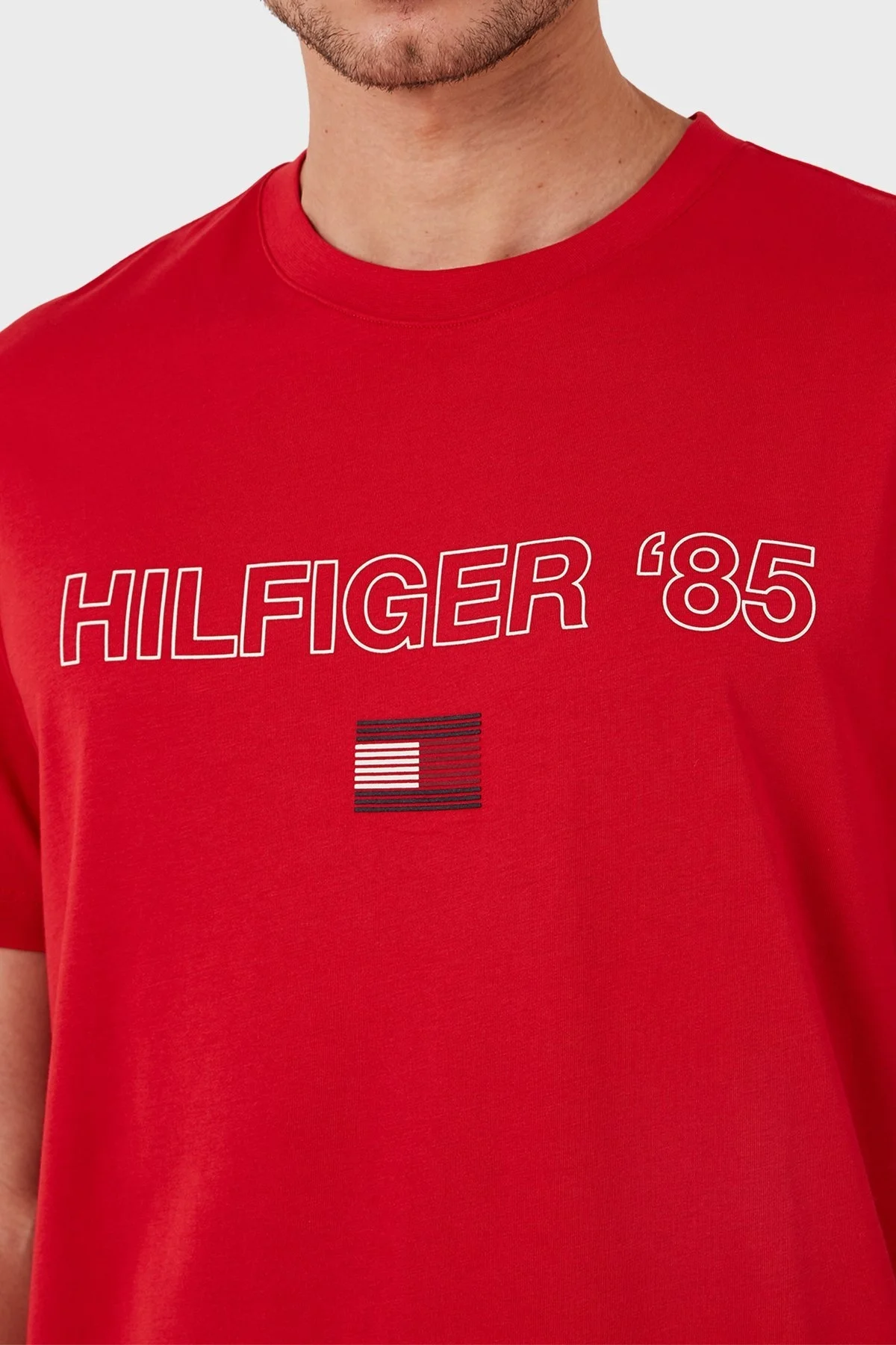 Tommy Hilfiger Logolu Bisiklet Yaka Pamuklu Regular Fit Erkek T Shirt MW0MW34427 XLG KIRMIZI - 6