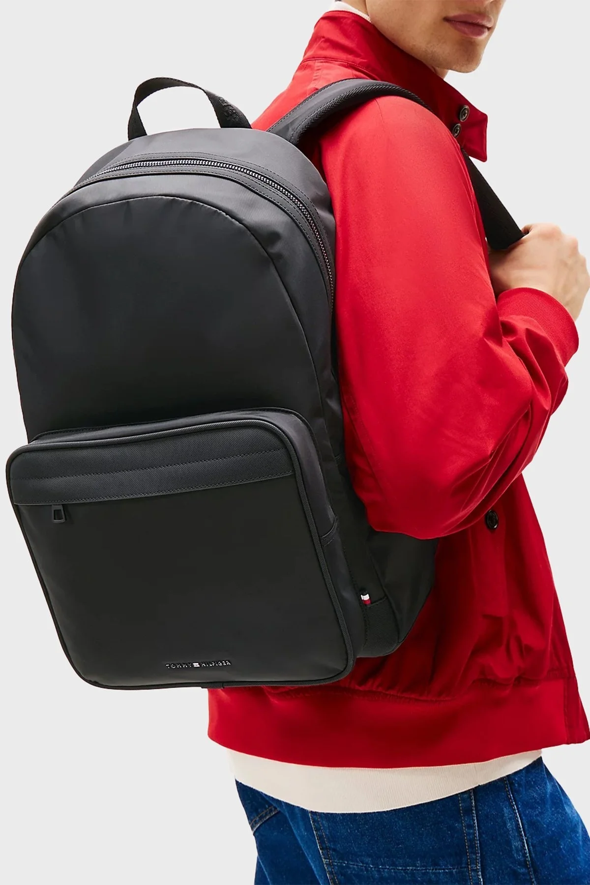 Tommy Hilfiger Logolu Çift Fermuarlı Erkek Sırt Çantası AM0AM13184 BDS SİYAH - 2