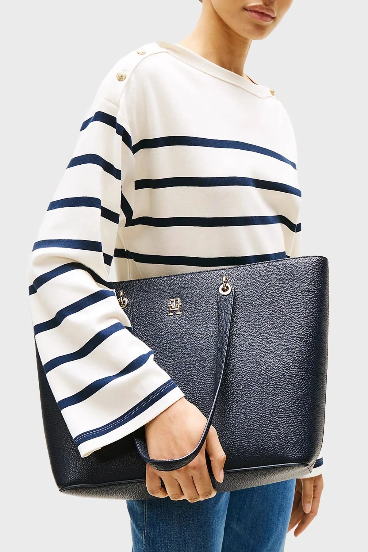 Tommy Hilfiger Logolu Çift Tutma Saplı Büyük Bayan Çanta AW0AW15178 DW6 LACİVERT - 7