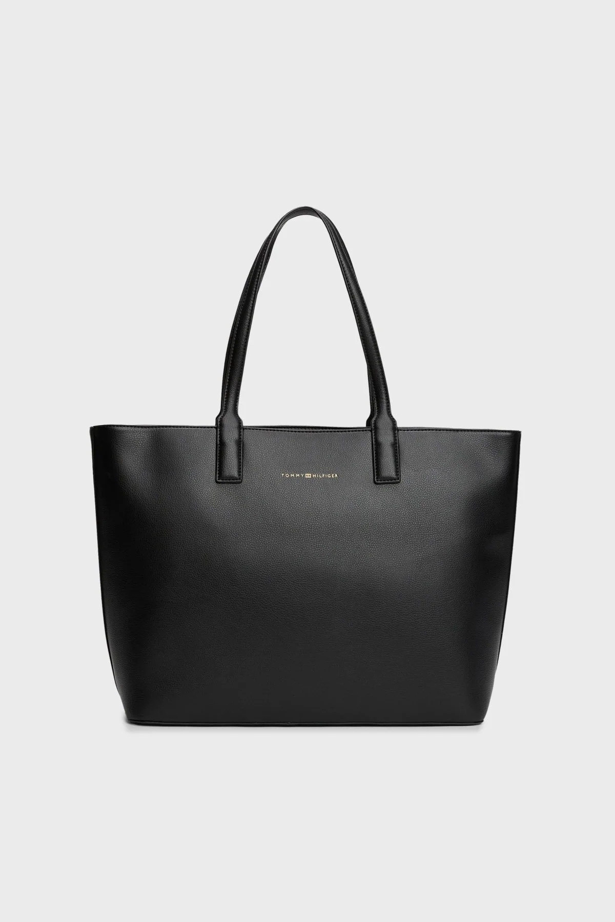 Tommy Hilfiger Logolu Çift Tutma Saplı Büyük Bayan Çanta AW0AW17449 BDS SİYAH - 1