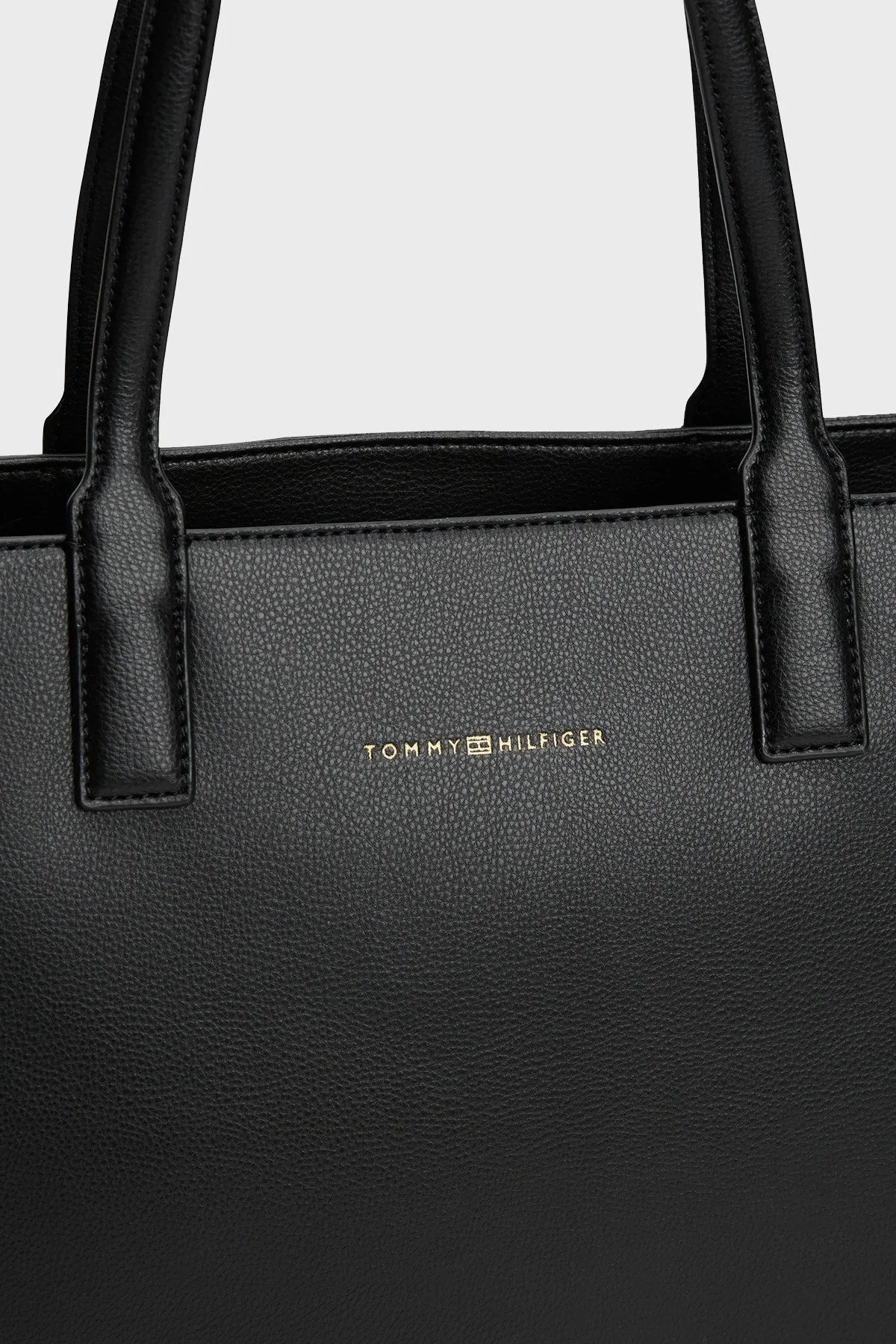 Tommy Hilfiger Logolu Çift Tutma Saplı Büyük Bayan Çanta AW0AW17449 BDS SİYAH - 5