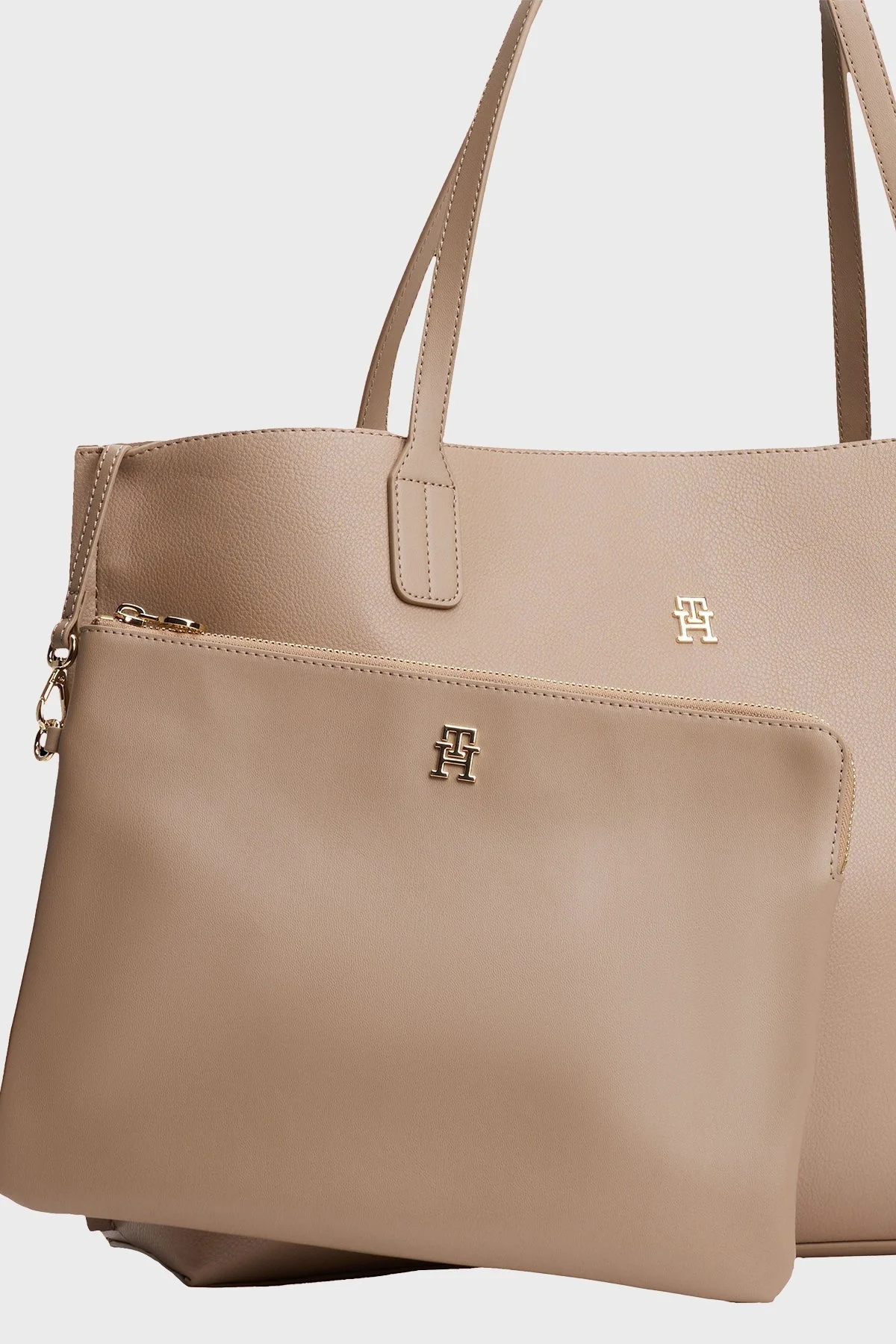 Tommy Hilfiger Logolu Çift Tutma Saplı Büyük Bayan Çanta AW0AW17461 AFE BEJ - 4