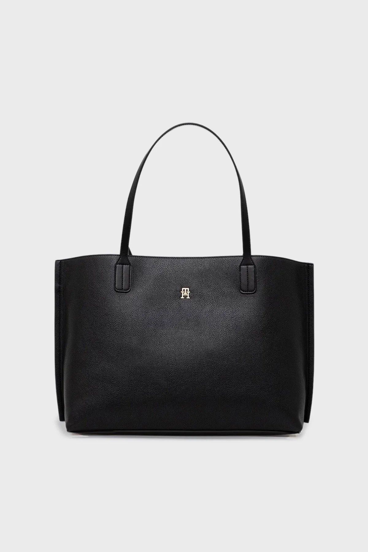 Tommy Hilfiger Logolu Çift Tutma Saplı Büyük Bayan Çanta AW0AW17461 BDS SİYAH - 1