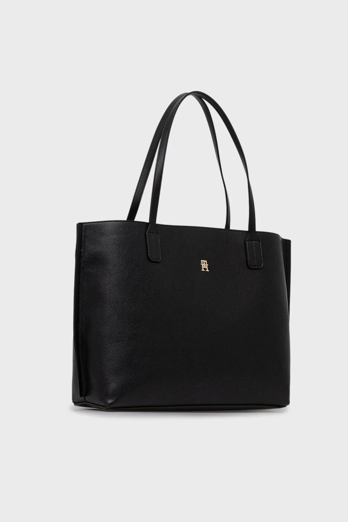 Tommy Hilfiger Logolu Çift Tutma Saplı Büyük Bayan Çanta AW0AW17461 BDS SİYAH - 3