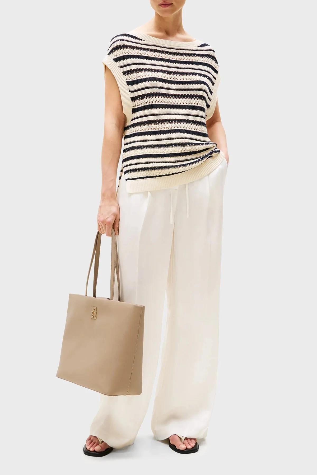 Tommy Hilfiger Logolu Çift Tutma Saplı Tote Bayan Çanta AW0AW17528 AFE BEJ - 2