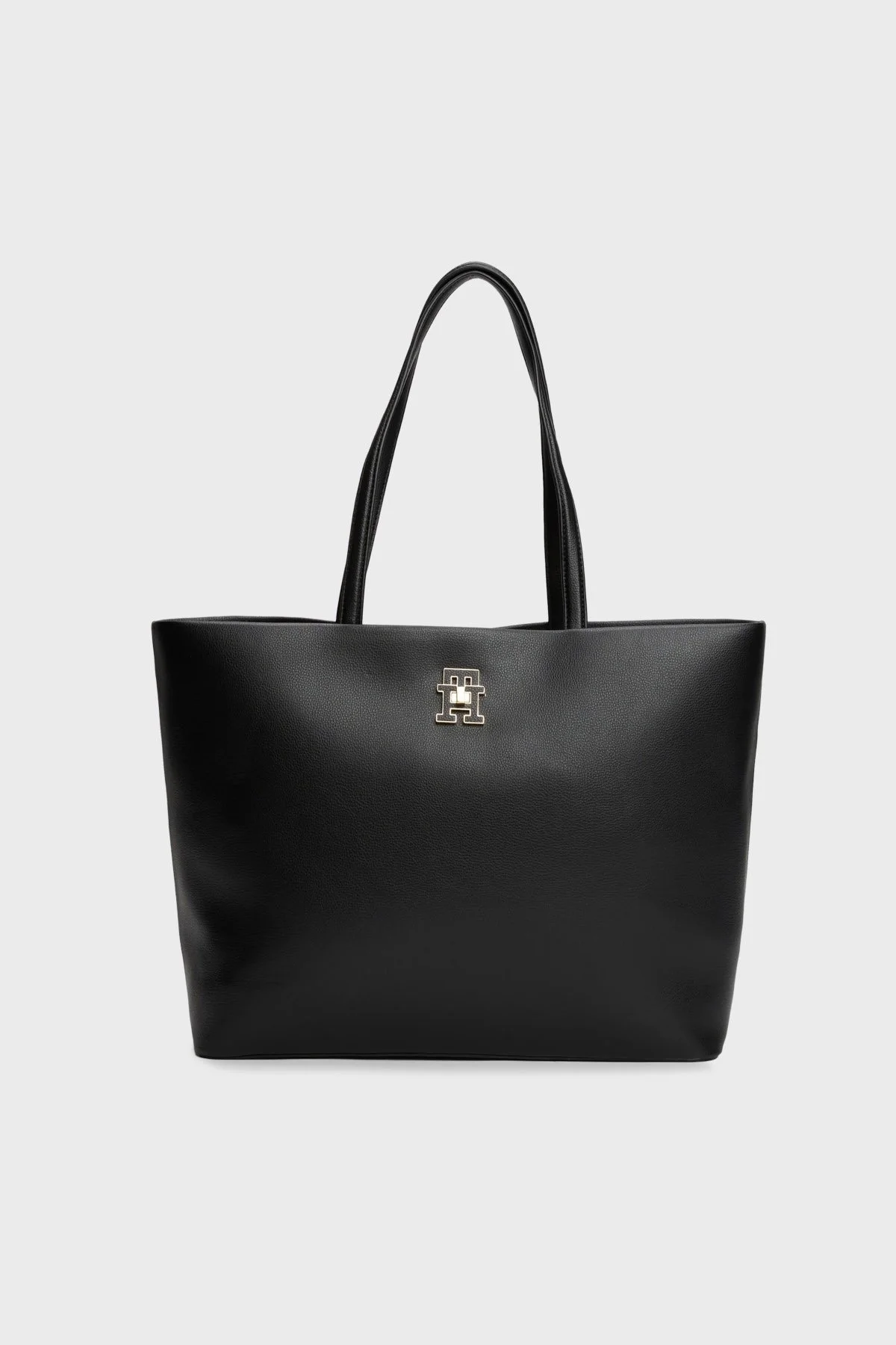 Tommy Hilfiger Logolu Çift Tutma Saplı Tote Bayan Çanta AW0AW17528 BDS SİYAH - 1