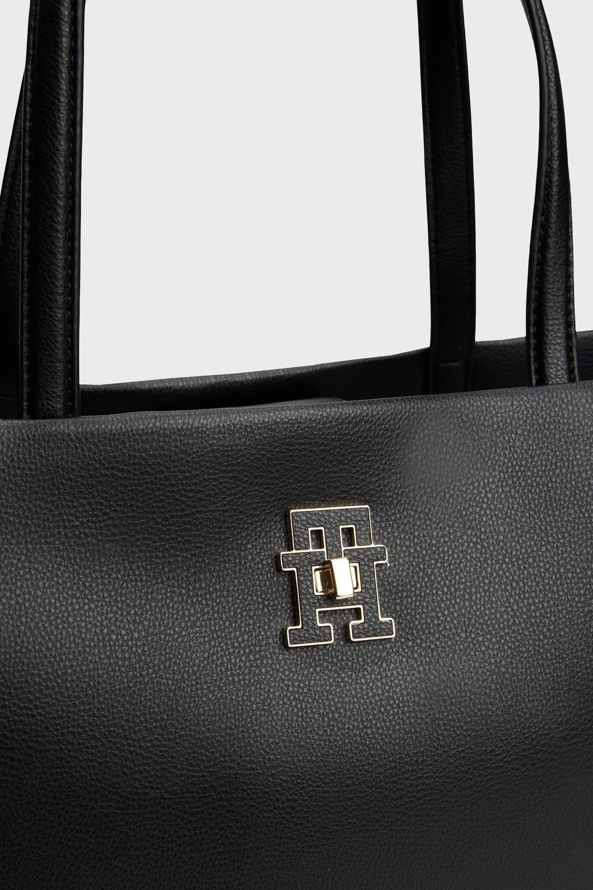 Tommy Hilfiger Logolu Çift Tutma Saplı Tote Bayan Çanta AW0AW17528 BDS SİYAH - 5