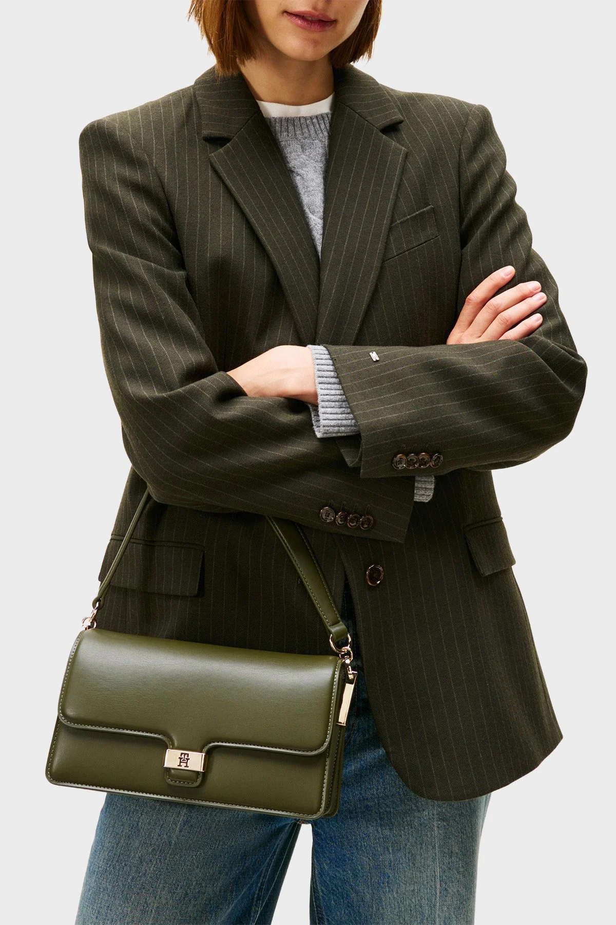 Tommy Hilfiger Logolu Çıkarılabilir Askılı Bayan Çanta AW0AW18029 MT1 YEŞİL - 3