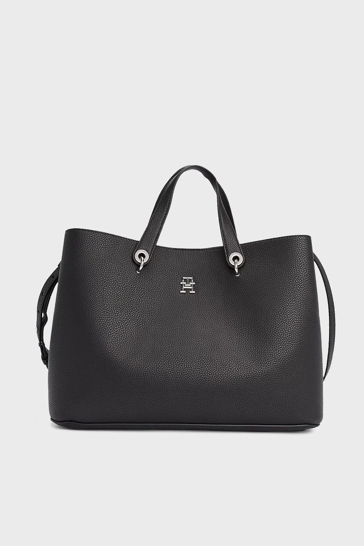 Tommy Hilfiger Logolu Çıkarılabilir Askılı büyük Bayan Çanta AW0AW15177 BDS SİYAH - 1