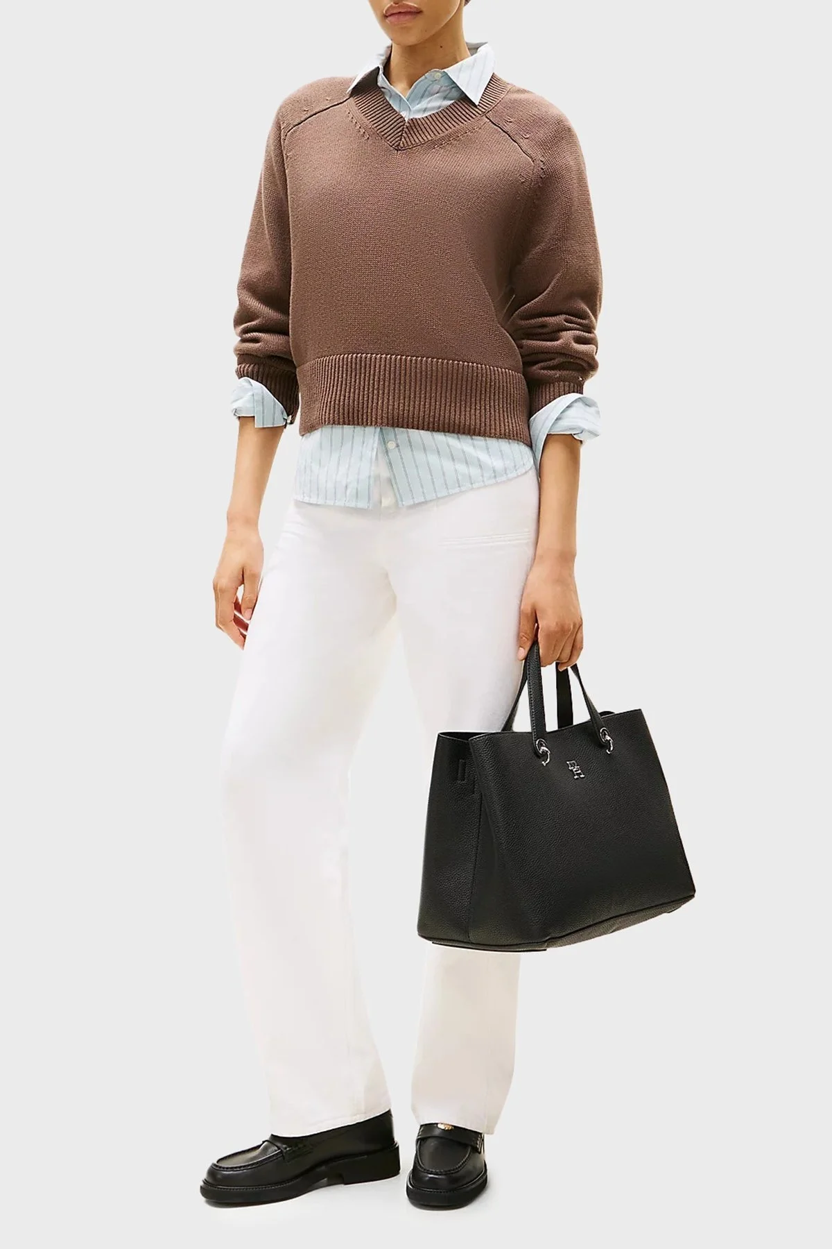 Tommy Hilfiger Logolu Çıkarılabilir Askılı büyük Bayan Çanta AW0AW15177 BDS SİYAH - 2