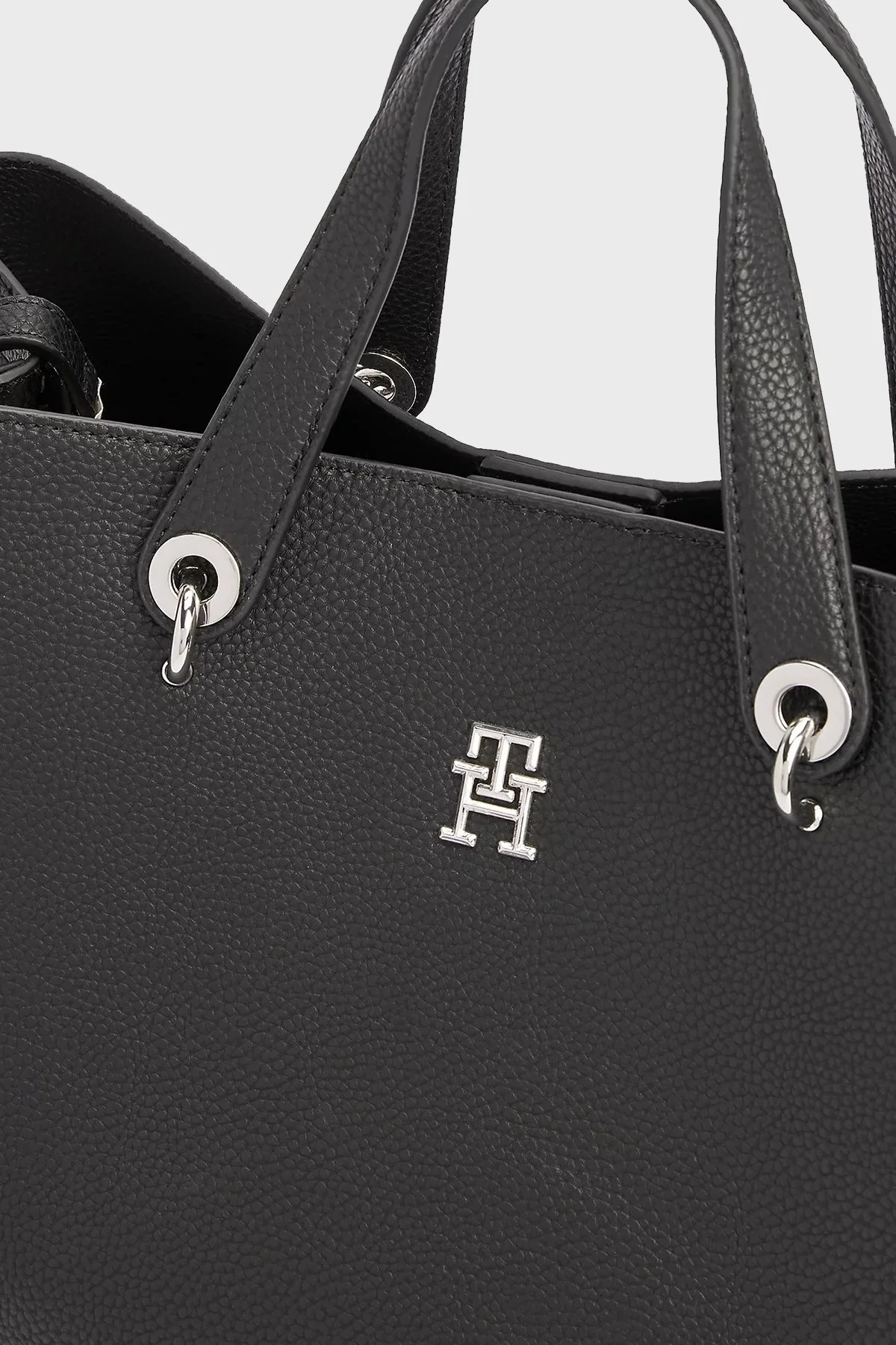 Tommy Hilfiger Logolu Çıkarılabilir Askılı büyük Bayan Çanta AW0AW15177 BDS SİYAH - 5