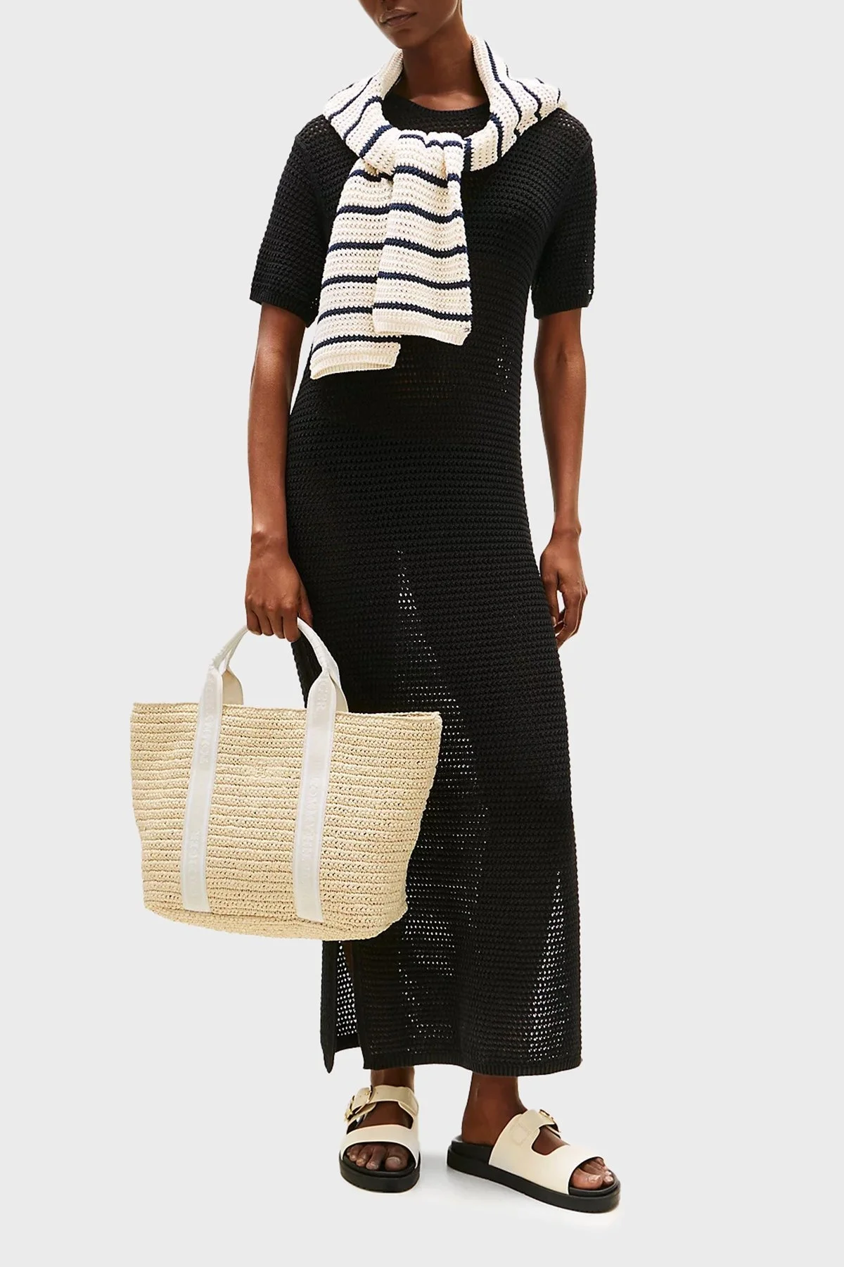 Tommy Hilfiger Logolu Çıkarılabilir Askılı Büyük Hasır Bayan Çanta AW0AW17196 AA8 BEJ - 2