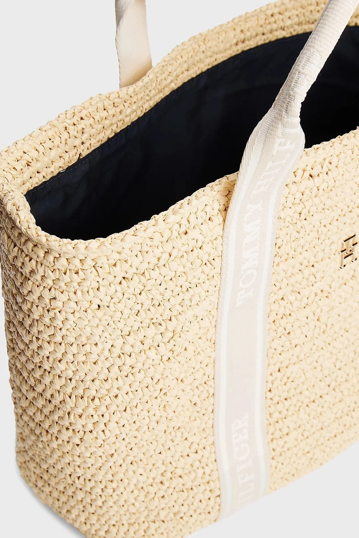 Tommy Hilfiger Logolu Çıkarılabilir Askılı Büyük Hasır Bayan Çanta AW0AW17196 AA8 BEJ - 4