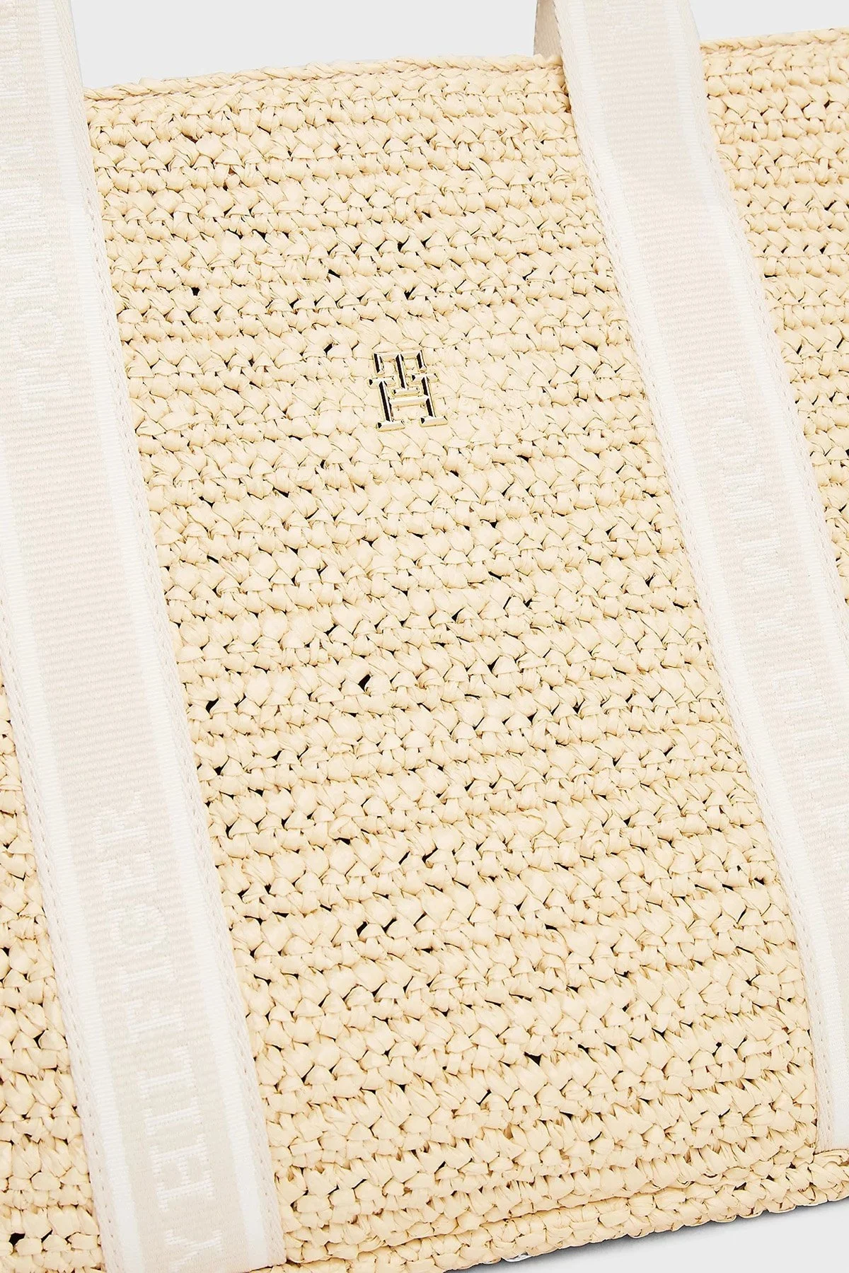 Tommy Hilfiger Logolu Çıkarılabilir Askılı Büyük Hasır Bayan Çanta AW0AW17196 AA8 BEJ - 5