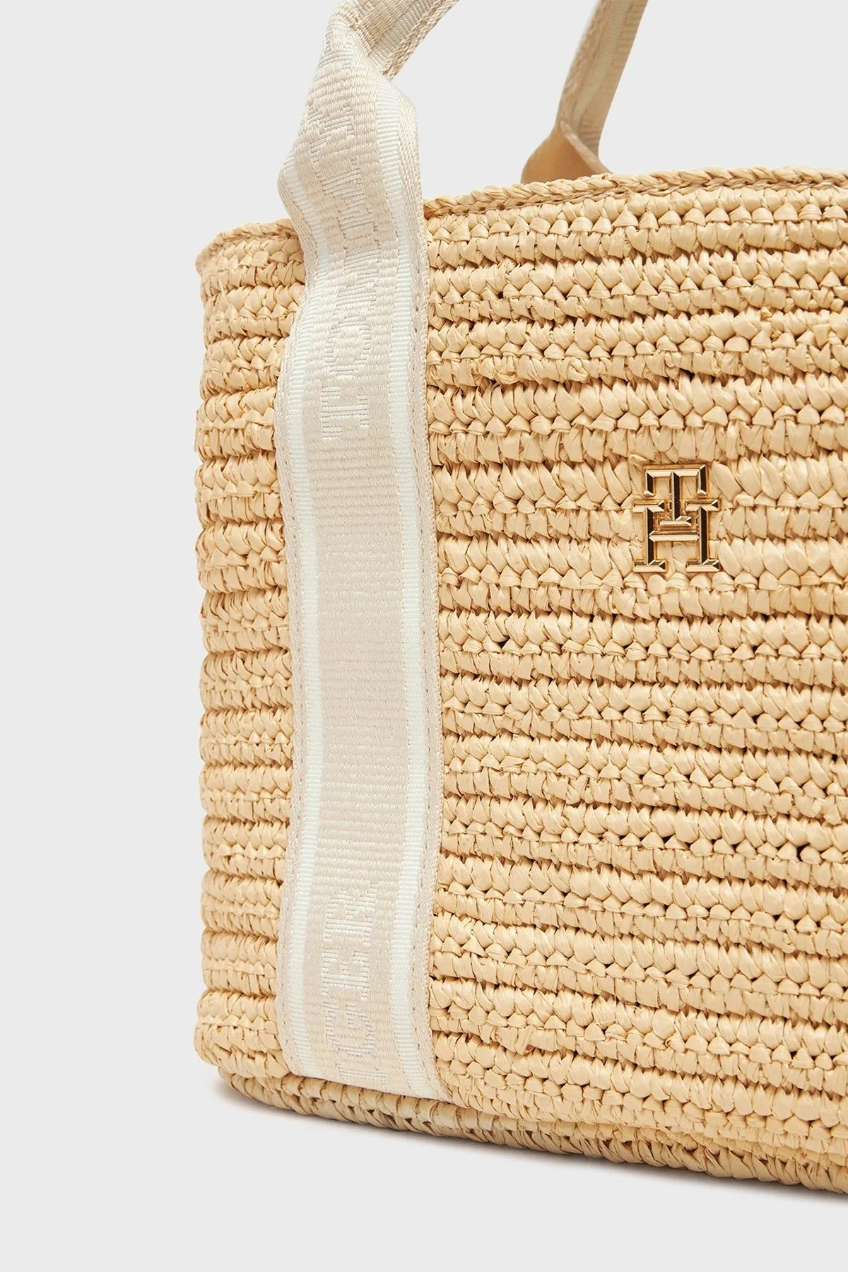 Tommy Hilfiger Logolu Çıkarılabilir Askılı Hasır Bayan Çanta AW0AW17199 AA8 BEJ - 10