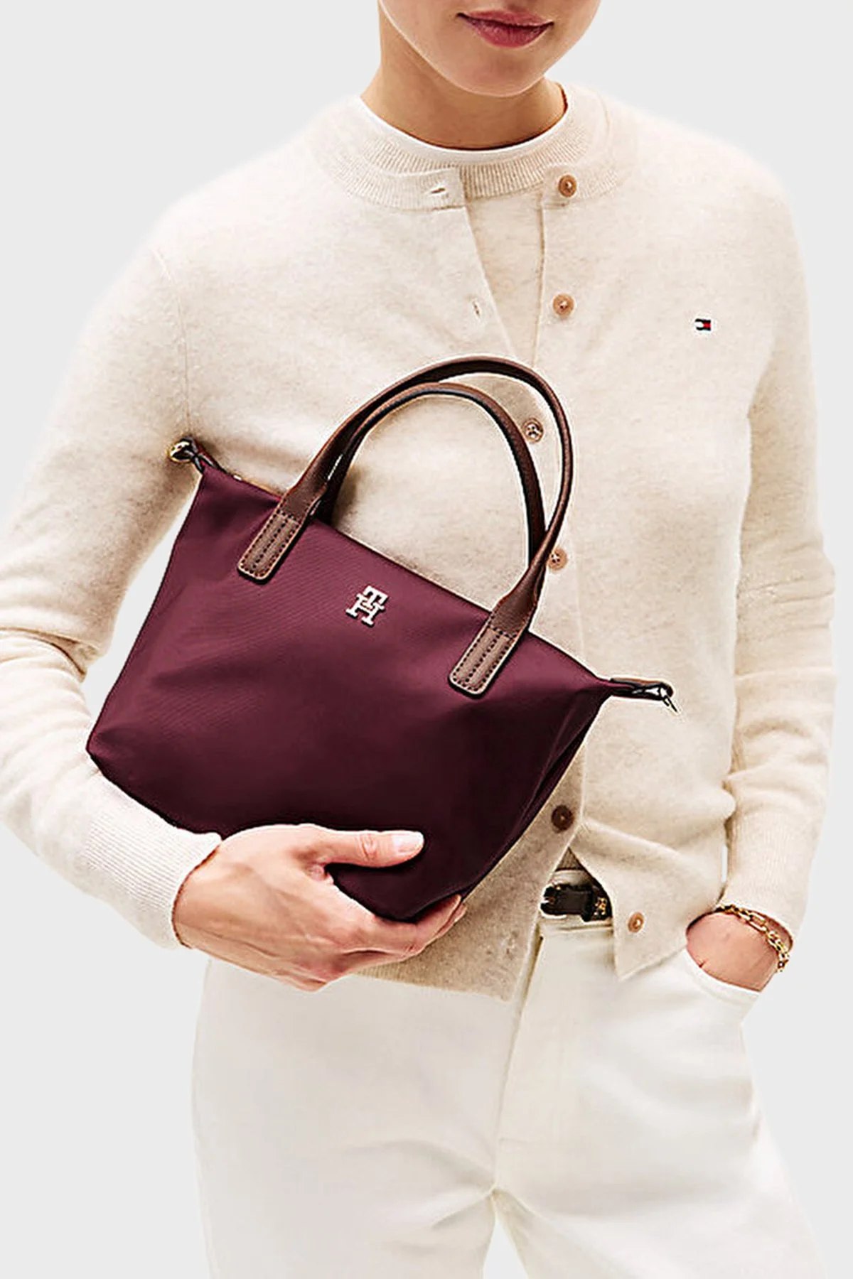 Tommy Hilfiger Logolu Çıkarılabilir Askılı Tote Bayan Çanta AW0AW17709 VLP BORDO - 2