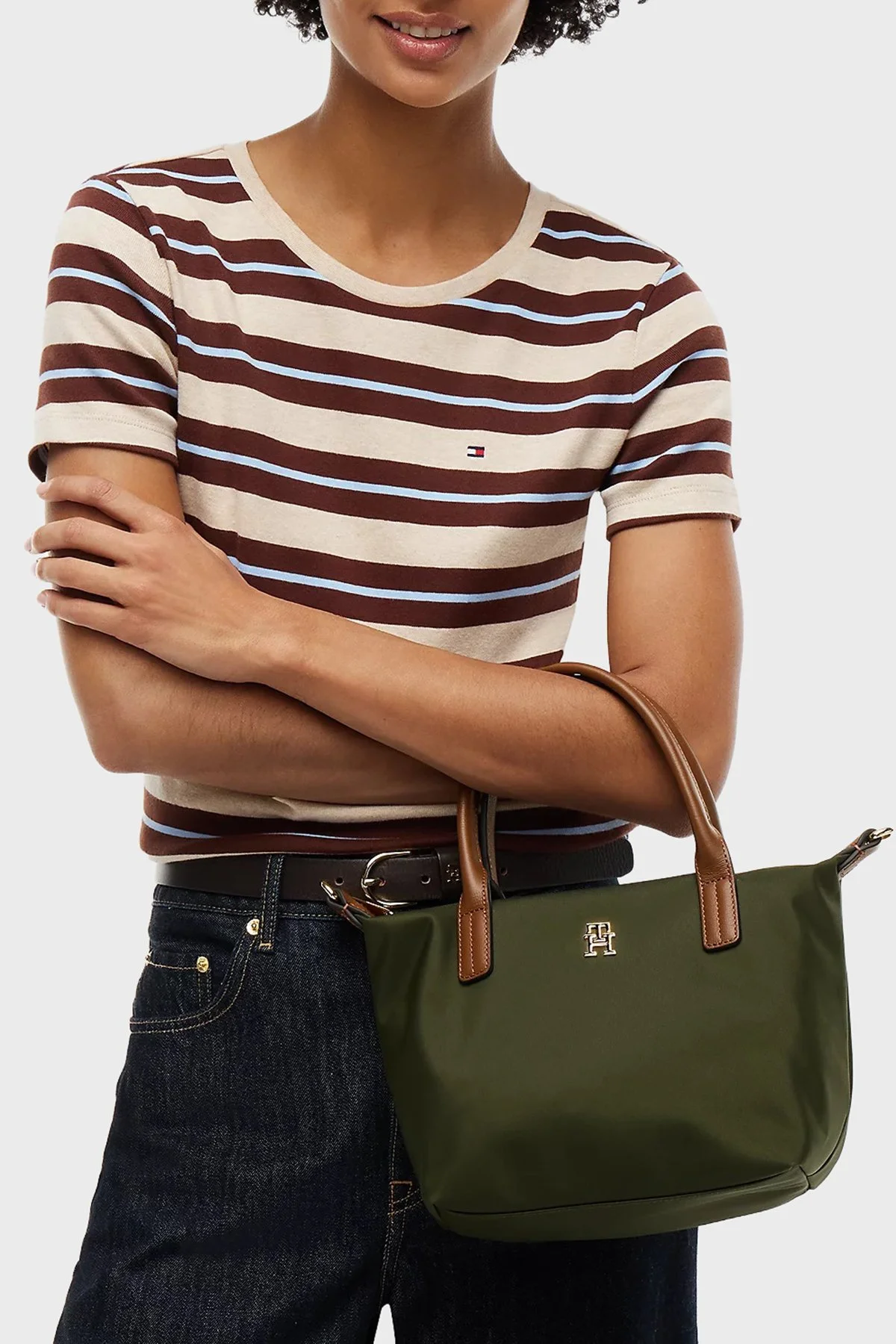 Tommy Hilfiger Logolu Çıkarılabilir Askılı Tote Kadın Çanta AW0AW17709 MRZ Koyu yeşil - 2