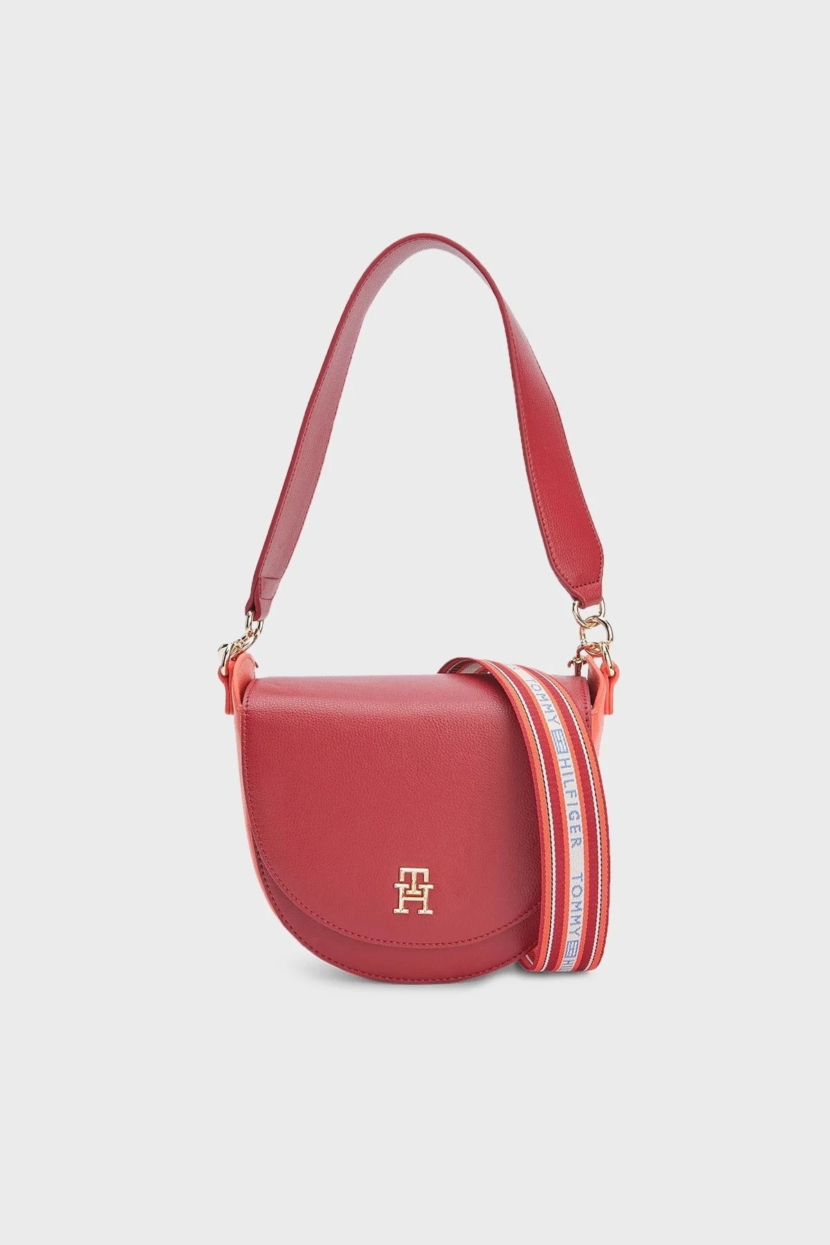 Tommy Hilfiger Logolu Çıkarılabilir ve Ayarlanabilir Uzatma Askılı Bayan Çanta AW0AW14369 0KP Bordo-Turuncu - 1